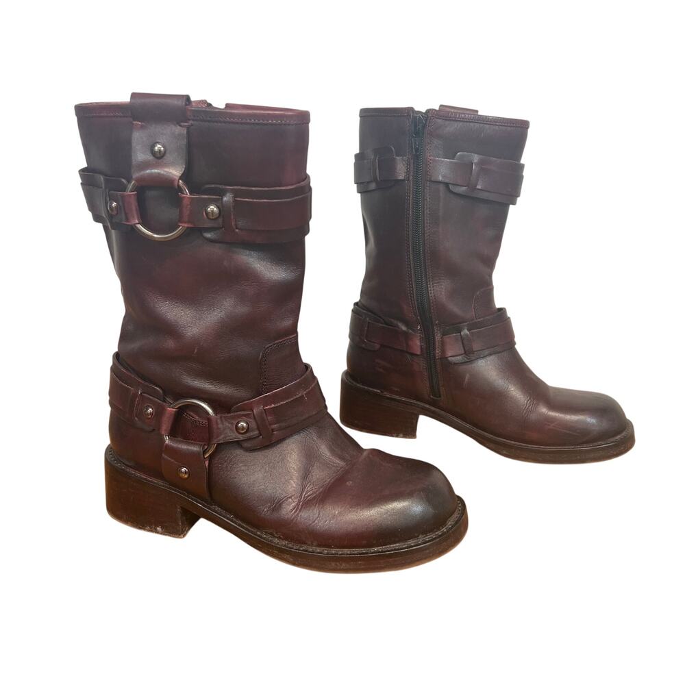 Vintage Foundry Women's Engineer Boot Motorcycle Oxblood Red Leather Size 6